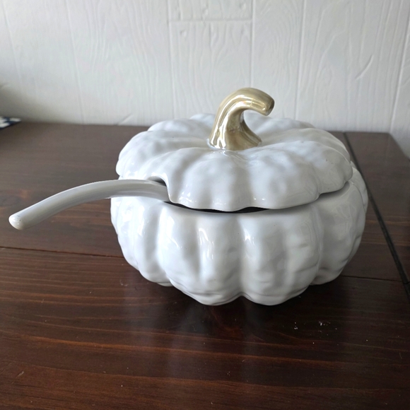 Williams Sonoma Other - Williams Sonoma Ceramic White Pumpkin Soup with Ladle